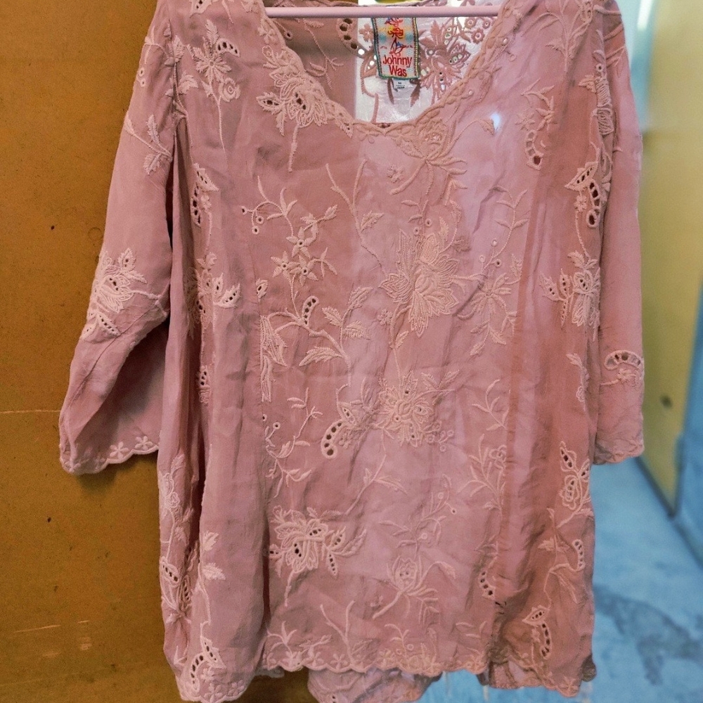 Women's Pink Embroidered Top